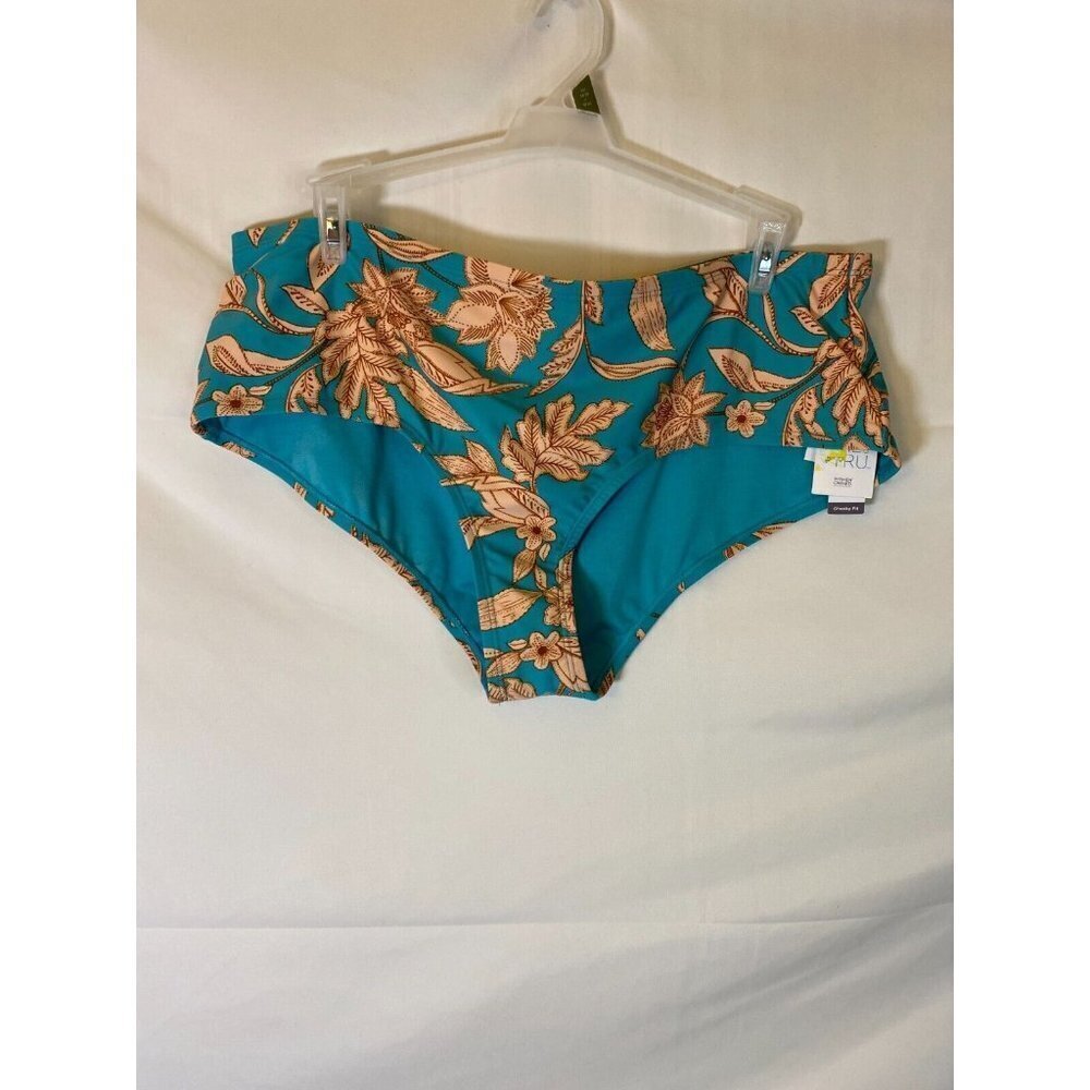 Cottagecore Bikini Bottoms Swimsuit New Boho Women's Plus 1X Teal Floral Beach